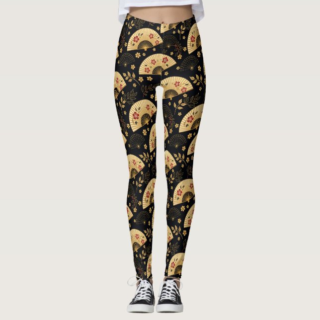 Legging Leque de Ouro Japonês Padrão Sakura (Frente)