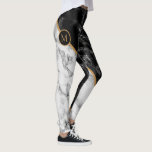 Legging Letra das pernas brancas e pretas do mármore<br><div class="desc">Leggings Trendy Black & White Marble Stone - Adicione Sua Letra / Número / Etc.</div>