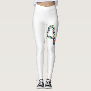 Legging Letra inicial A com gemstone Floral Monograma