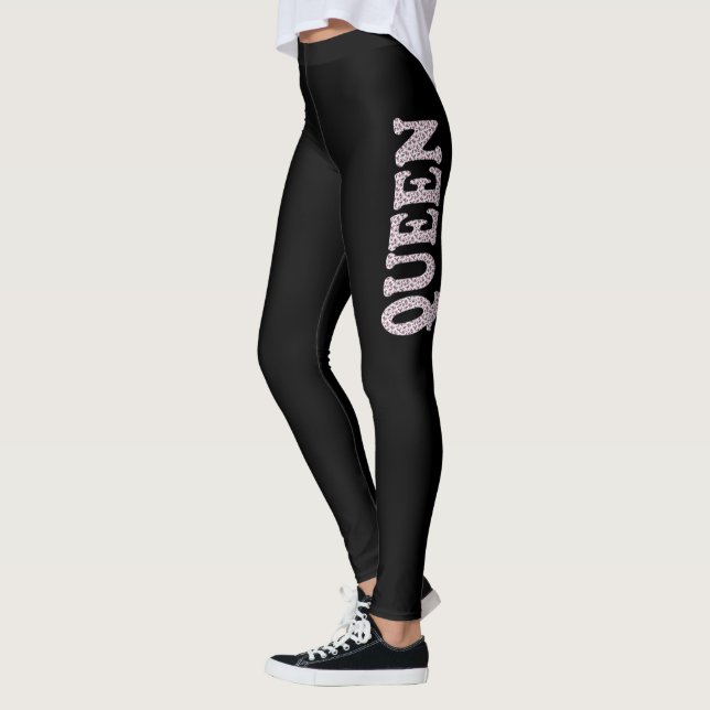 Legging Letra rainha Impressão, coxas pretas brancas (Esquerda)