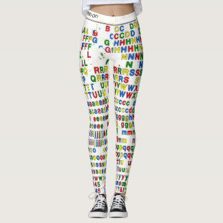 Legging Letras Latin ABC do alfabeto preliminar colorido