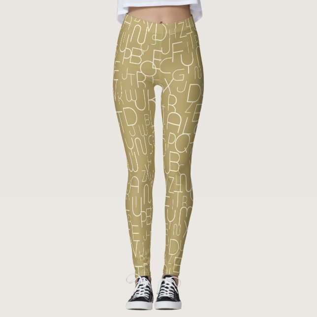 Legging Letras na moda brancas e beges (Frente)