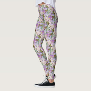 Legging Lilac e caneleiras florais roxas