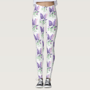 Legging Lilacs Flores Roxas Padrão Natural De Aquarela