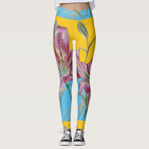 Legging Lily Lillies Floral Flor Cor de Água Rosa