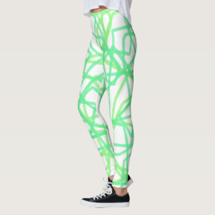 Legging Lima Verde e Branco Listrado Rabisco Abstrato
