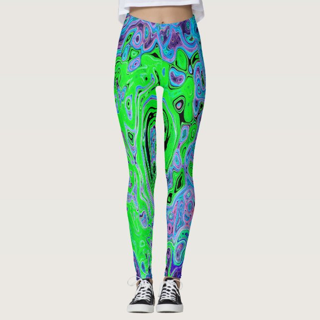 Legging Lima Verde Groovy Abstrato Retro Líquido Redemoinh (Frente)