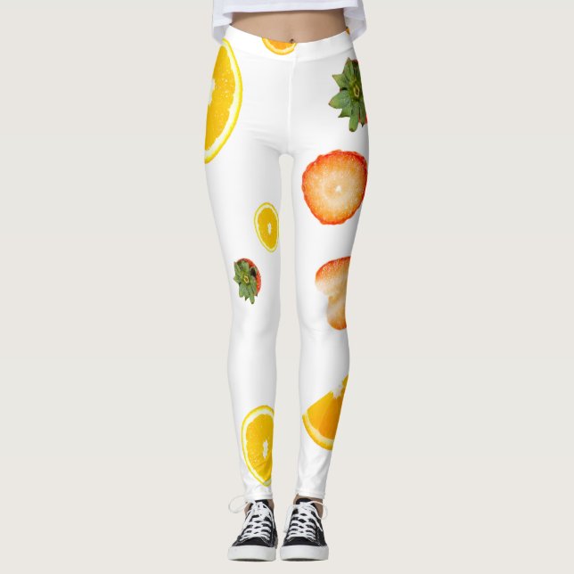 Legging Limão doce, kiwi e padrão de licença em branco (Frente)