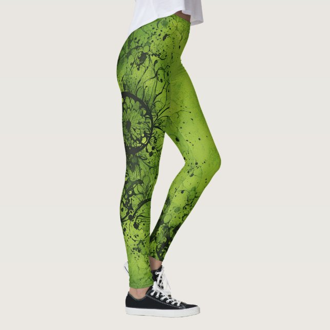 Legging Lime Verde Grunge com Acentos Pretos (Direita)