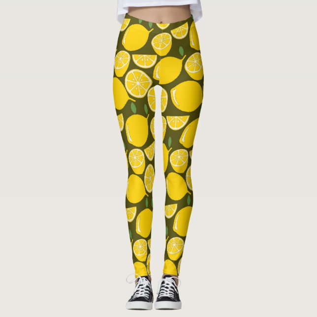 Legging Limões Amarelos & Padrão Verde Oliva: Citrino Mode (Frente)