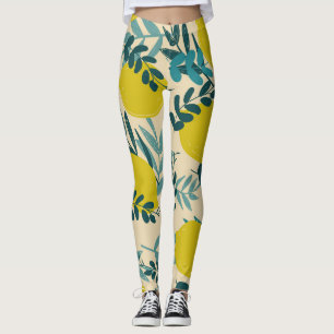 Legging Limões e folhas, fundo de colheita.