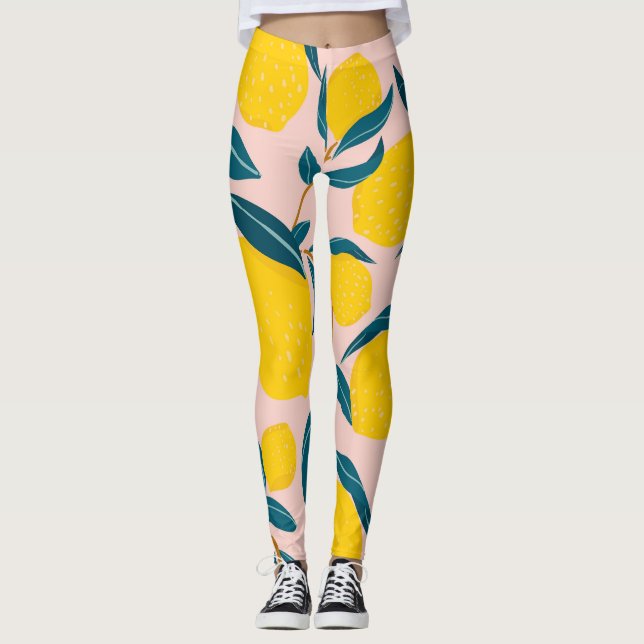 Legging Limões gráficos ilustrados: padrão uniforme cor-de (Frente)