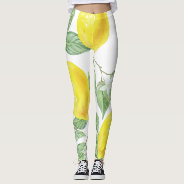 Legging Limões Padrão de Fruta de Aquarela (Frente)