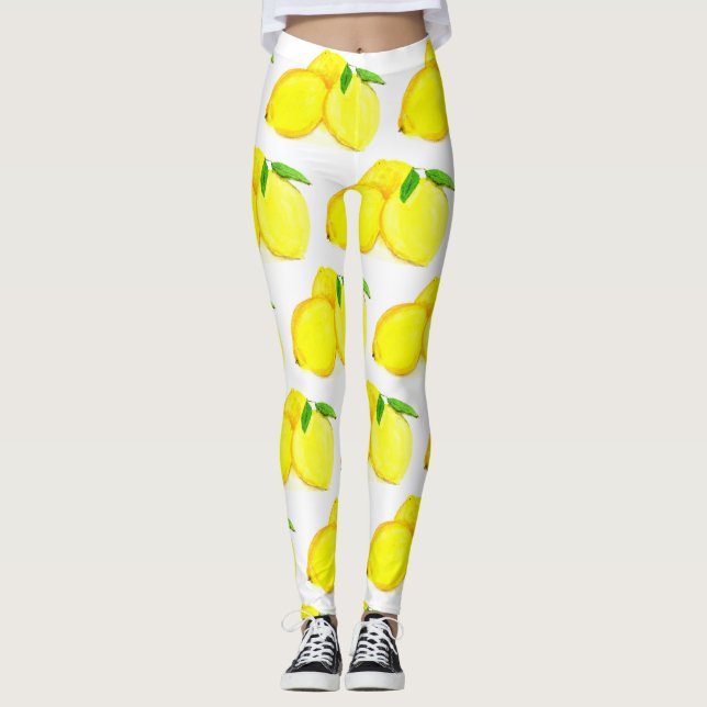 Legging Limões Padrões de Fruta Amarelo Citrus (Frente)