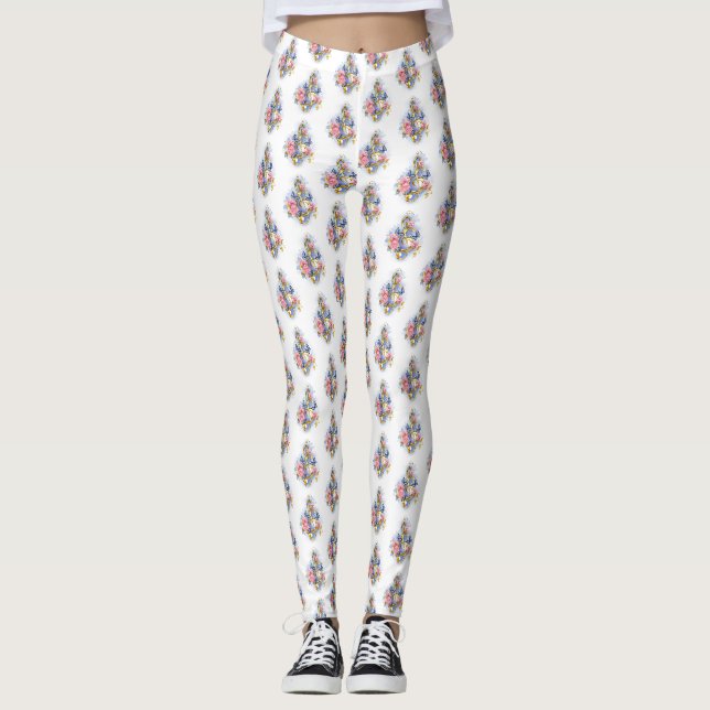 Legging Limpa de árvore com rosas cor-de-rosa (Frente)