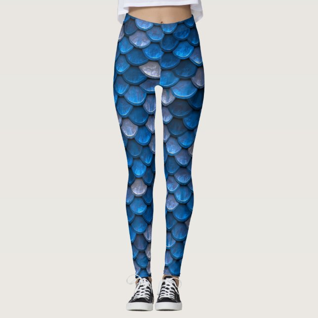 Legging Linda Escala de Sereia Azul Brilhante (Frente)