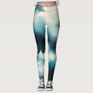 Legging Linda pintura de ondas do Oceano Azul