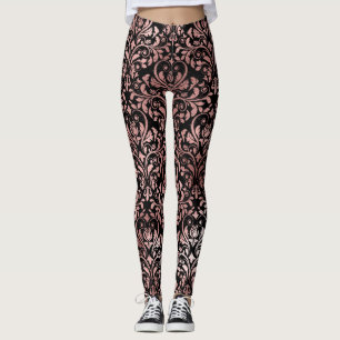 Legging Linda Rosa Rosa Rosa Dourada Damasco Negro