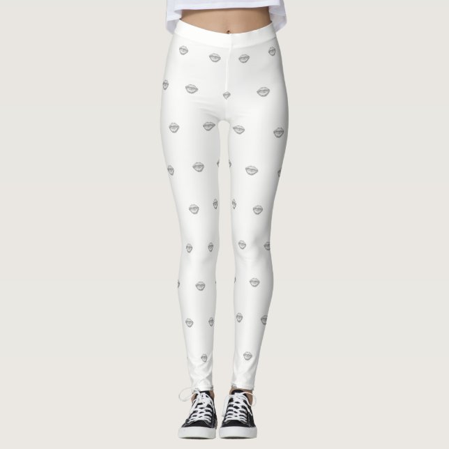 Legging Lindamente feminino, Lábios, Branco (Frente)