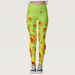 Legging Lindas flores amarelas em verde-abstrato