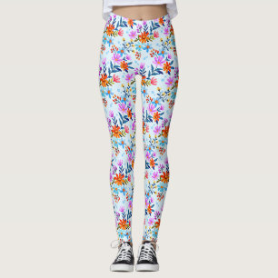 Legging Lindas Flores E Padrões De Folhas