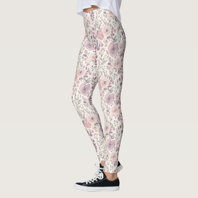 Legging Lindas Flores Lavanda Roxo Bege Rosa (Esquerda)