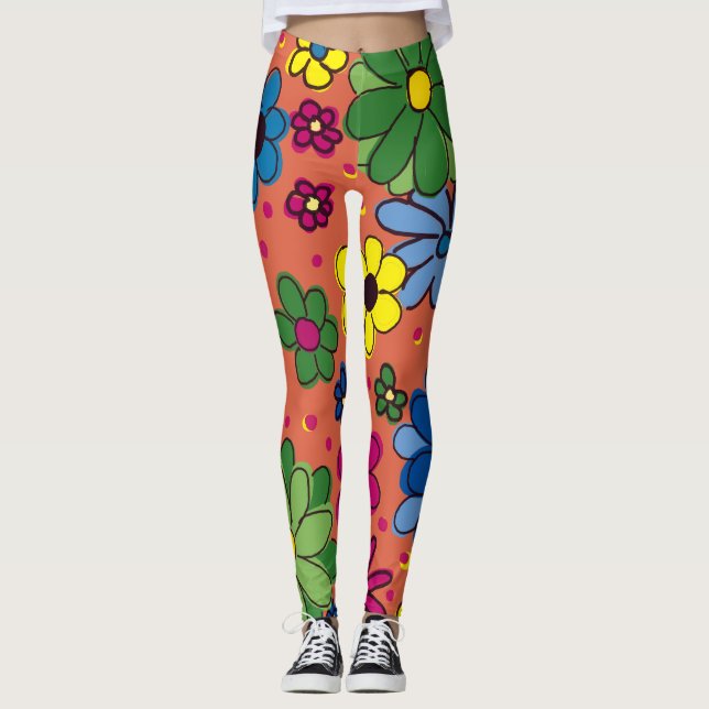 Legging Lindo Floral Colorido Laranja (Frente)