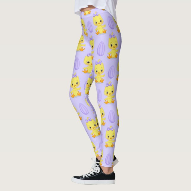 Legging Lindo Padrão de Galinha Roxa Amarela de Páscoa (Esquerda)