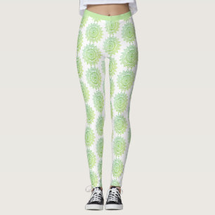 Legging Lindo padrão de mandala dourada verde elegante e b