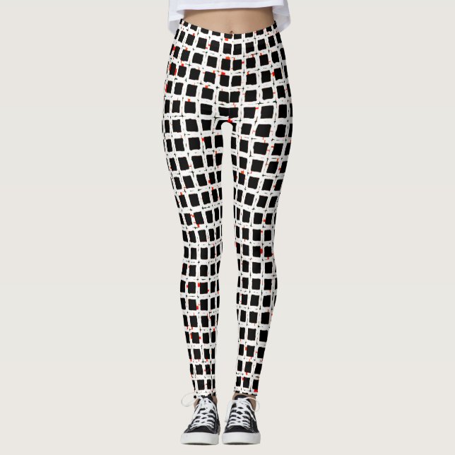 Legging Lindo Padrão Preto Branco Vermelho Chic (Frente)