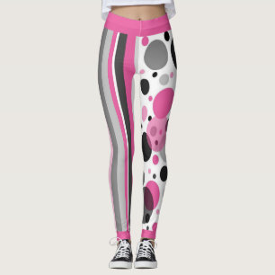 Legging Lindo Preto e Cinza Rosa Abstrato Bolinhas