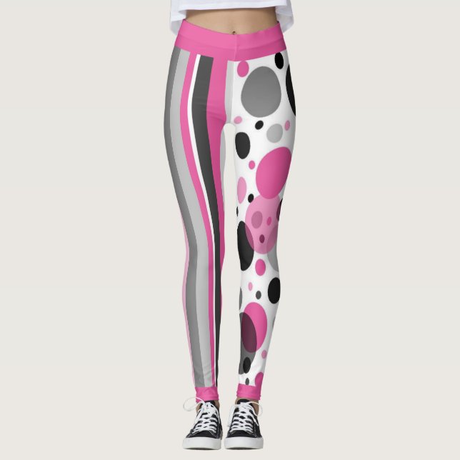 Legging Lindo Preto e Cinza Rosa Abstrato Bolinhas (Frente)