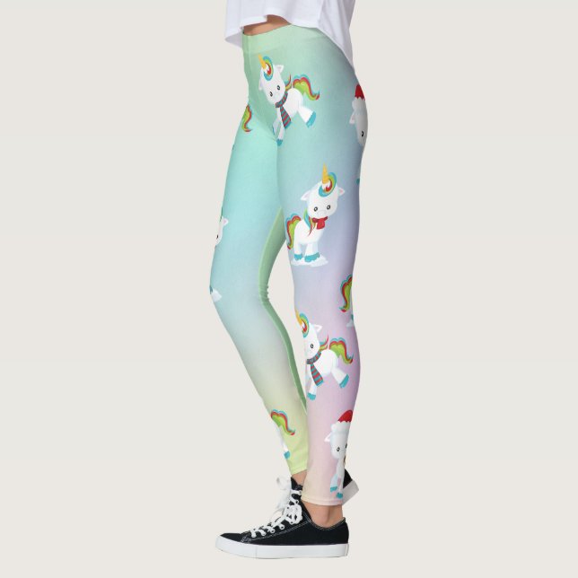 Legging Lindo Unicórnio de Natal Arco-íris (Esquerda)