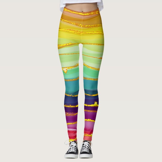 Legging Linhas arco-íris: composição de luxo abstrato. (Frente)