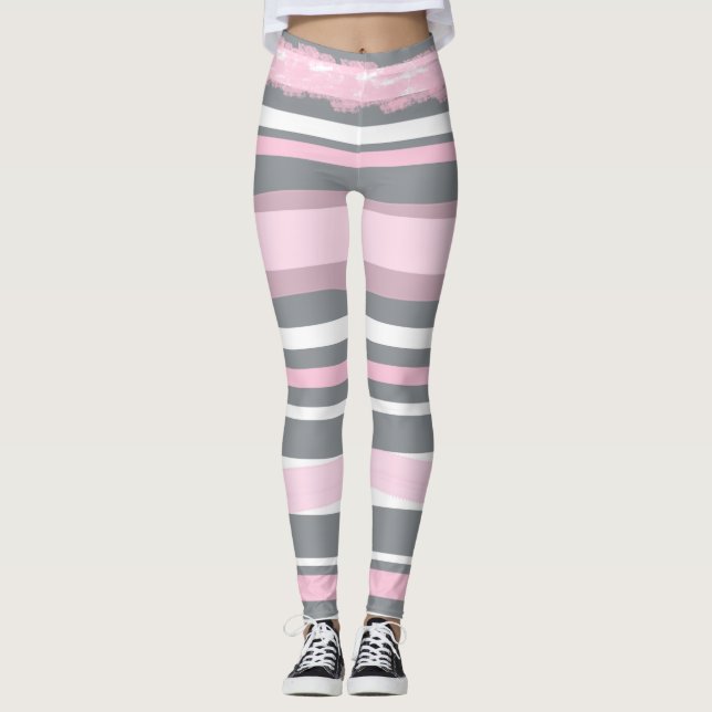 Legging Linhas brancas de Cinzas cor-de-rosa abstrato (Frente)
