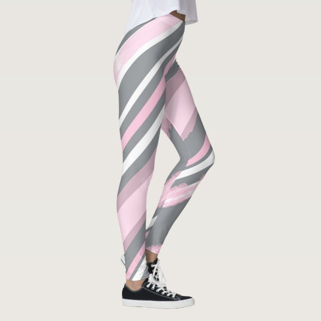 Legging Linhas brancas de Cinzas cor-de-rosa abstrato (Direita)