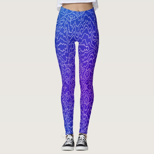 Legging Linhas brancas geométricas de curva em azul (Frente)