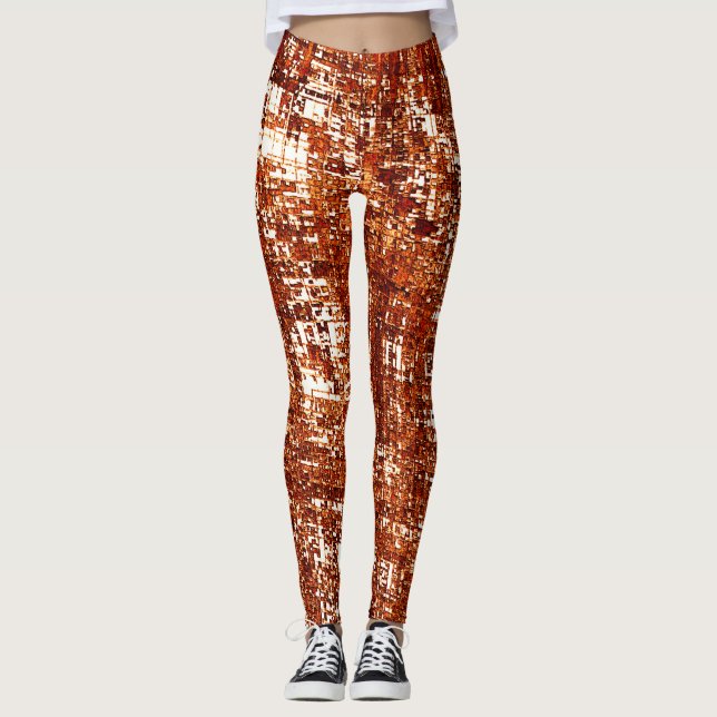 Legging Linhas cruzadas e entalhe de quadrados enferrujado (Frente)