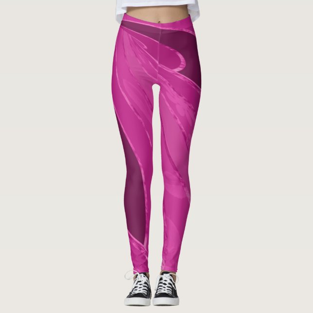 Legging Linhas curvas de seda abstrato a rosa (Frente)