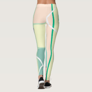 Legging Linhas de Abstrato de Arte Rosa Turquesa Pálida P