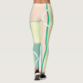Legging Linhas de Abstrato de Arte Rosa Turquesa Pálida Pa
