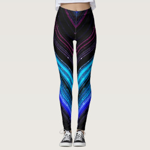 Legging Linhas de chevron de galáxia roxa azul metálico ci