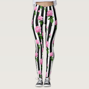 Legging Linhas de Flores Rosa Cor-de-Rosa Preta