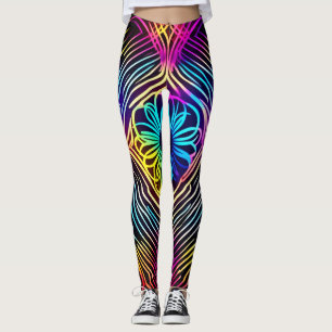 Legging Linhas de Neon Psicodélicas com Arte Flor