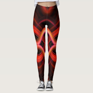 Legging Linhas de onda vermelha geométrica design.