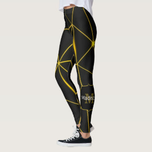 Legging Linhas de ouro de triângulos negros geométricos Mo