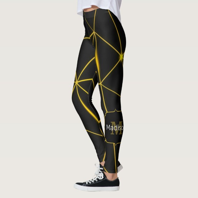 Legging Linhas de ouro de triângulos negros geométricos Mo (Esquerda)