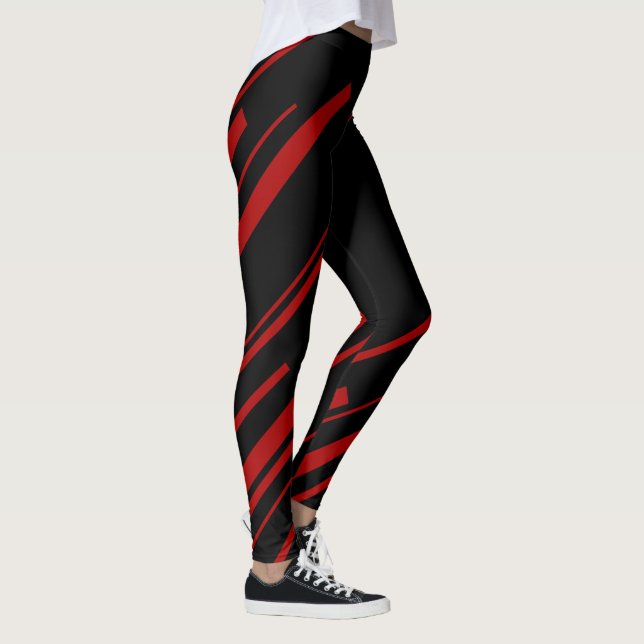 Legging Linhas Diagonais em Vermelho e Negro (Direita)