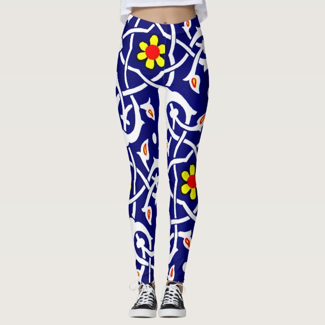 Legging linhas e barras e flores impressão (Frente)