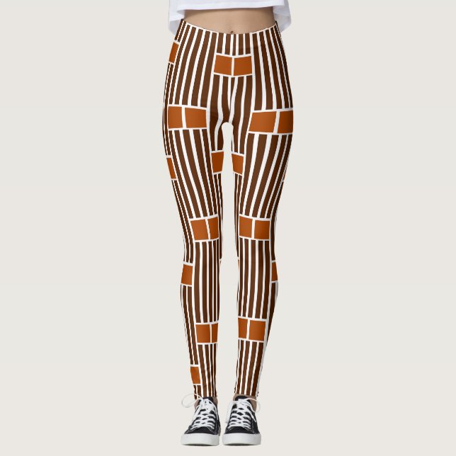 Legging Linhas e caixas castanhas (Frente)